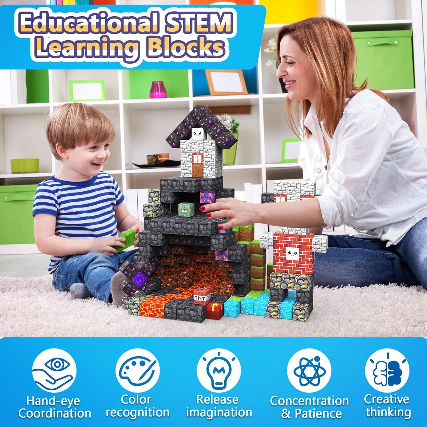 150PCS Magnetic Blocks, Magnetic Building Blocks Cubes, Magnet Tiles Stacking STEM Building Game Birthday Gifts for Boys Girls Age 3 4 5 6 7 8-12