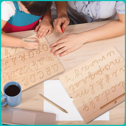 MotiMind 2 Pcs Wood Cursive Alphabet Number Tracing Board Montessori Letter Tracing Board Writing Tools Double Sided with Wooden Pen Letter Tracing Learn to Write for Boys Girls Preschool Classroom