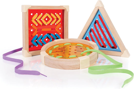Guidecraft Geo Shape Lacing, Manipulative Preschool Toy, Educational Threading Set for Toddlers