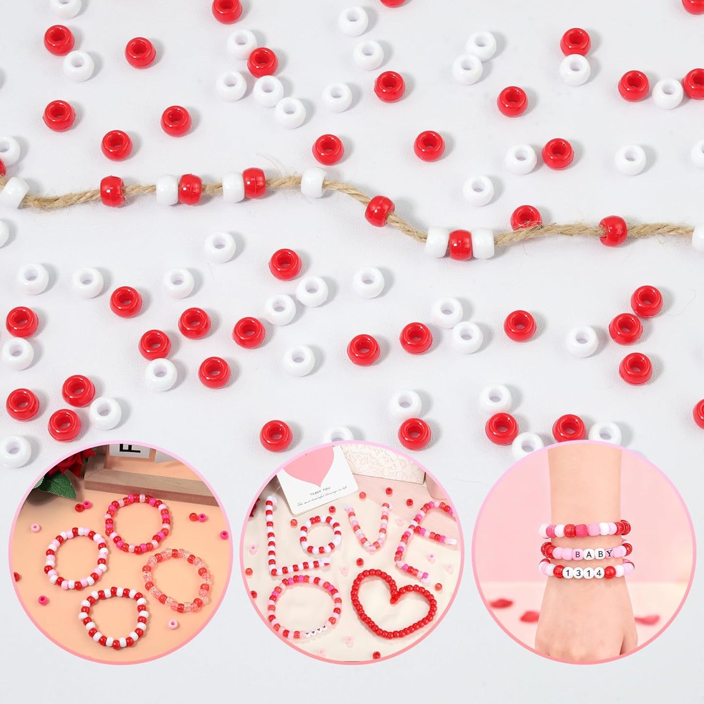 Red Pony Beads 1000Pcs 9mm Pony Beads Bulk Red Perler Beads for Friendship Bracelets Kandi Beads Hair Beads for Braids Beads for Crafts
