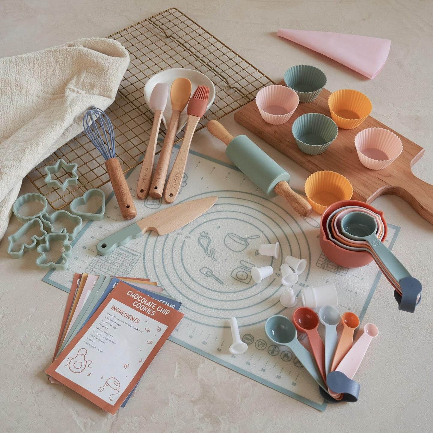 Wooden Baking Set for Kids - A Complete Set of Real Kitchen Utensils Gives Toddlers a Fun Cooking Experience - Durable Safe to Use Tools are Perfect for Gifting to Create Lasting Family Memories
