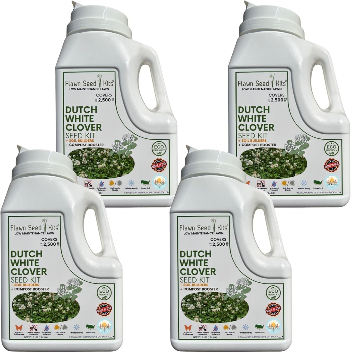Lawn Seed Kits Dutch White Clover Seed Kit, Easy Spread Shakers, Low Maintenance Lawn, Alternative Ground Cover, Covers up to 250 Sqft