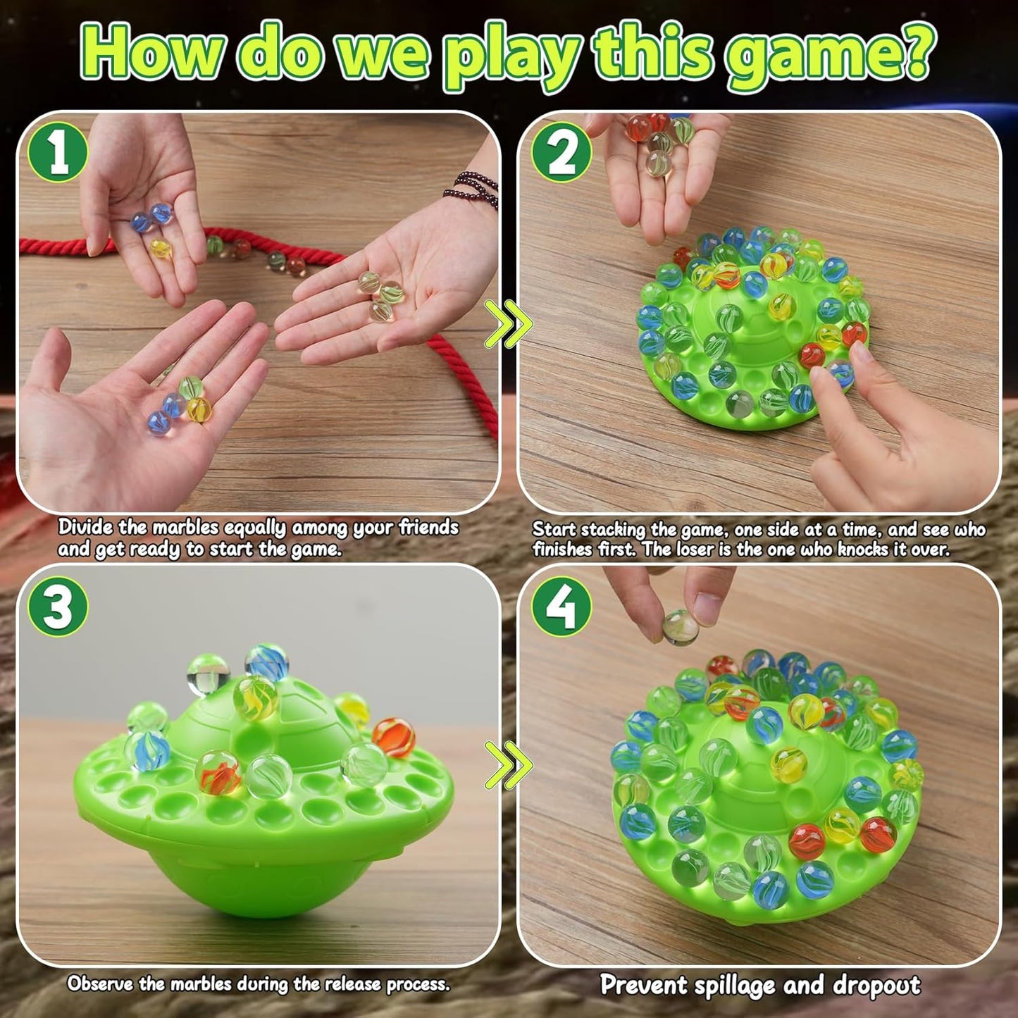 Marble Game & Balance Game for Kids - 60 Premium Glass Marbles, Strategy Fun Toy for 1-4 Players, Ready to Play Out of The Box 8 Years Old