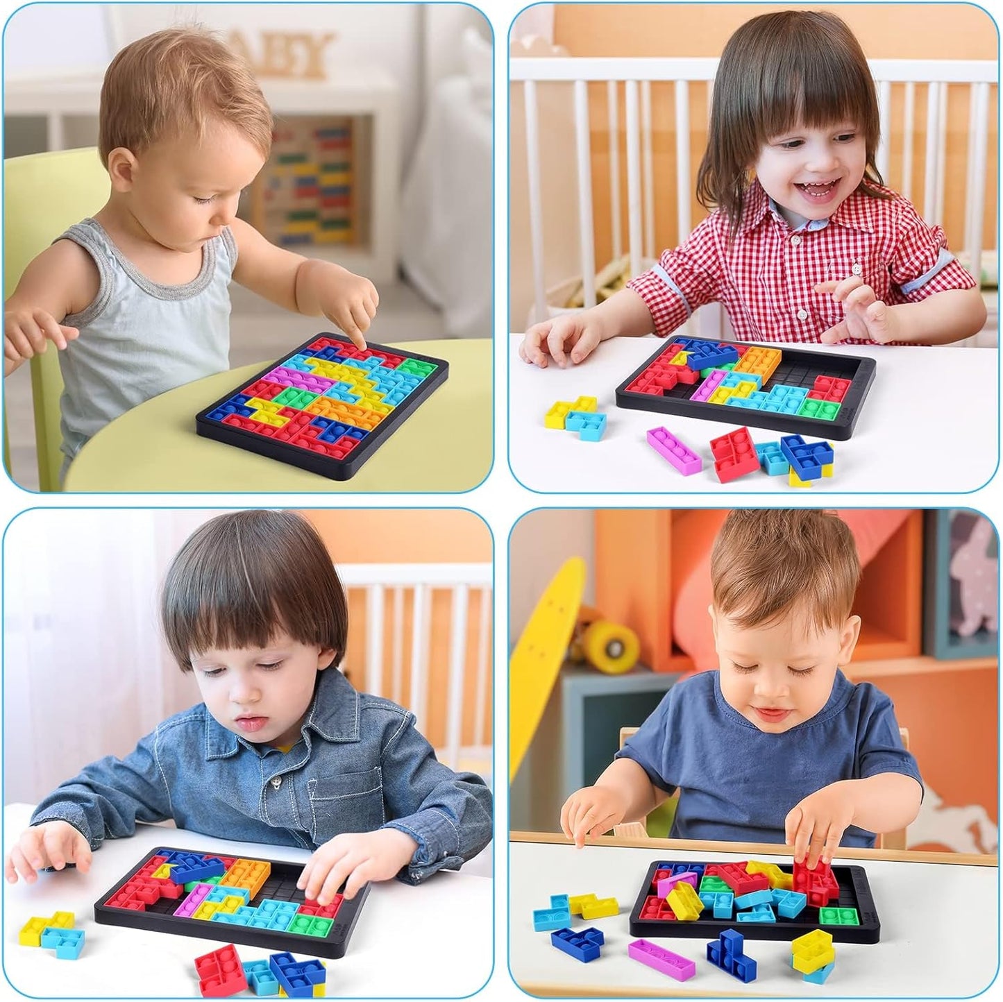 Ainiv Pop Puzzle Popper Fidget Game, Push Pop Brain Teasers Toy, Silicone Jigsaw Building Blocks Game Board, Educational Learning Puzzle and Intelligence Toys for Anxiety & Stress Relief