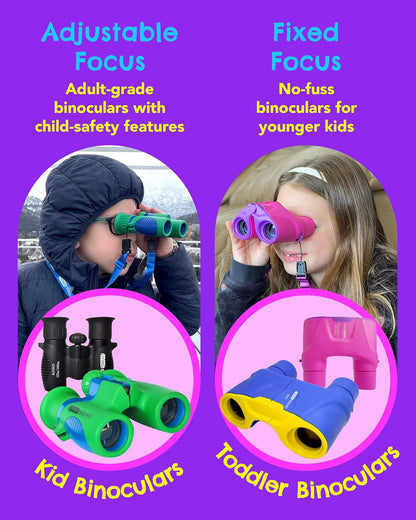 Kids Binoculars 8x21 Shockproof Green - Ages 3-12 with Case Neck Strap Compass Carabiner | High Resolution Optics for Bird Watching Camping Hiking | Birthday Gift Boys Girls