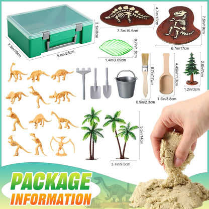 Jenaai Dinosaur Sensory Bin Dinosaur Excavation Archaeology Dig Kit Dino Skeletons Bones Puzzle Game Sandbox Storage with Lid Sand for DIY Making Kit Decoration Gifts Pretend Learning Construction