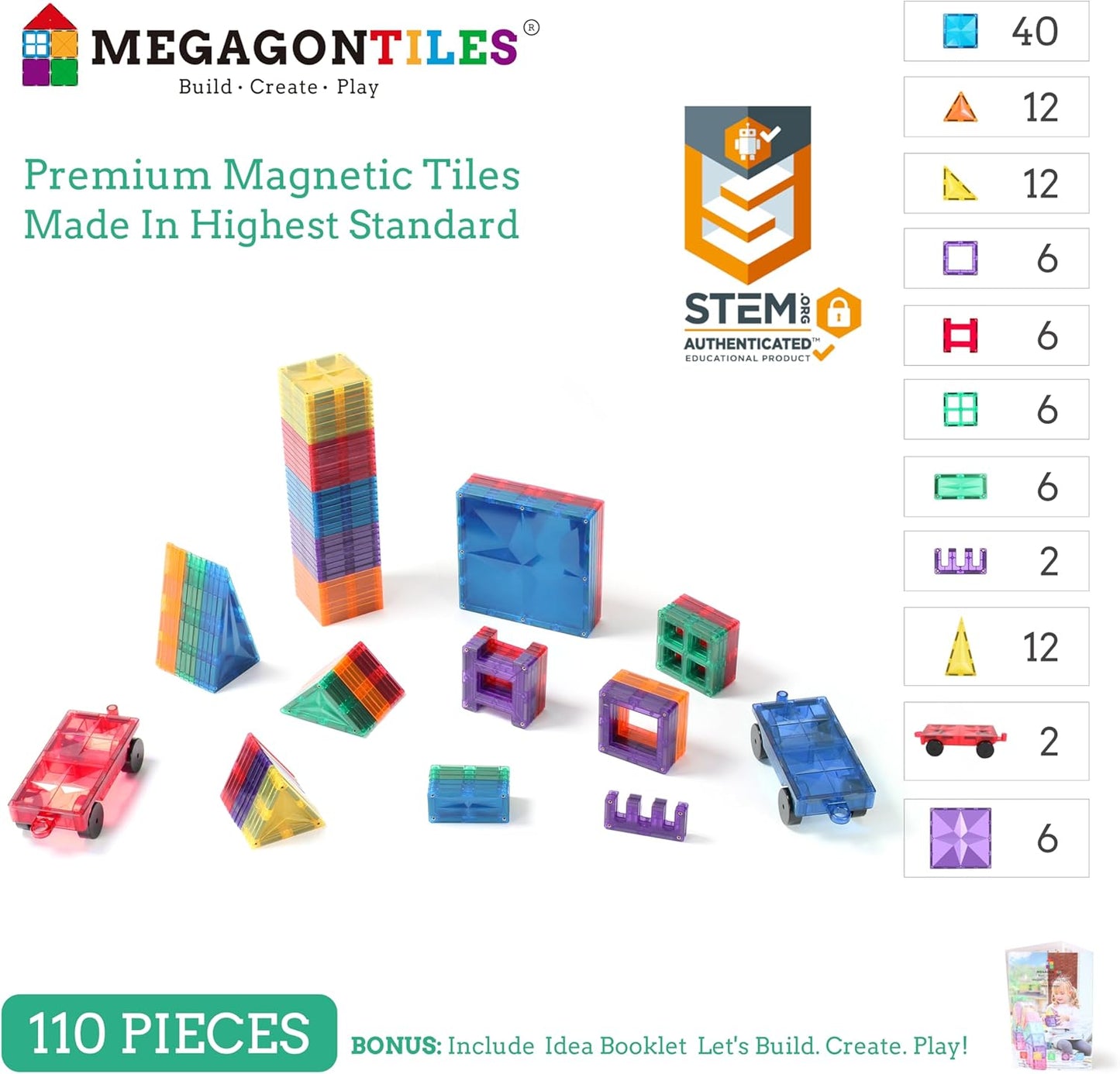 MEGAGONTILES Marble Run Magnetic Tiles Set 120PCS | STEM-Authenticated Magnetic Building Blocks with Marble Track Pieces | Educational Construction Toy for Kids Ages 3–8 (Boys & Girls)