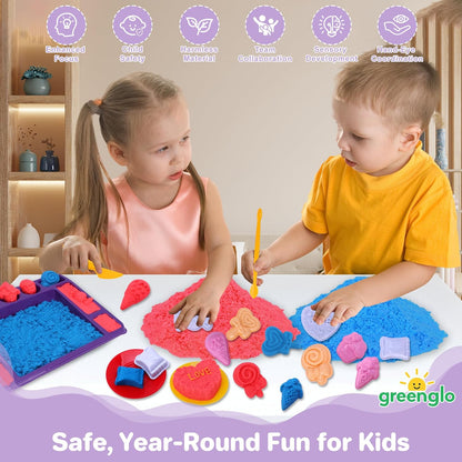 greenglo Sensory Sand Kit for Kids - 0.88 LBS with 12 Molds & Ice Cream Display Tray Sandbox - Kids' Sand Playset Ages 3-8 Creative Sensory Bin Play