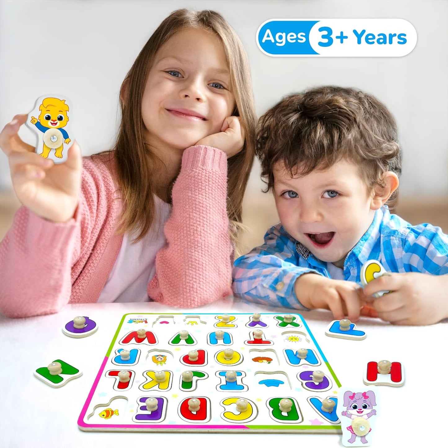 ABC Puzzle for Toddlers, Wooden Montessori Toys for Baby Boys and Girls, ABC Alphabets Learning for Toddler, Educational Alphabet Learning Toys, Peg Puzzle Board for Preschool Kids by Lucas & Friends