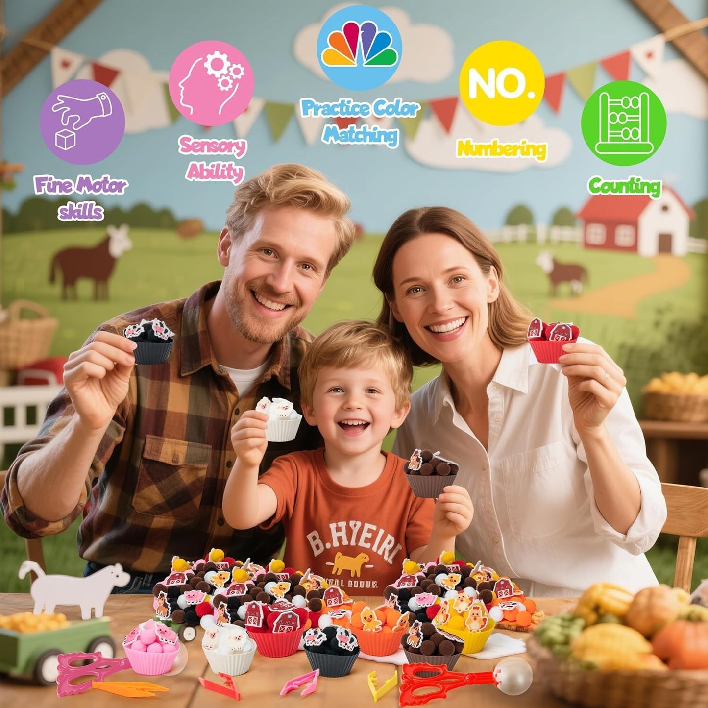 EZdhuawuse Summer Sensory Bin Fillers - 268P Fine Motor Toy Counting Sorting Set for Kid Birthday Easter Gift, Felt Phrases Heart Colorful Pom Poms Cup Clip for Preschool Education Activities