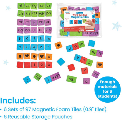 hand2mind Phonics Word-Building Magnetic Tiles, Recognition and Sound Learning for Kindergarten, Phonemic Awareness Manipulatives, Science of Reading Classroom Foam Materials, Set of 6