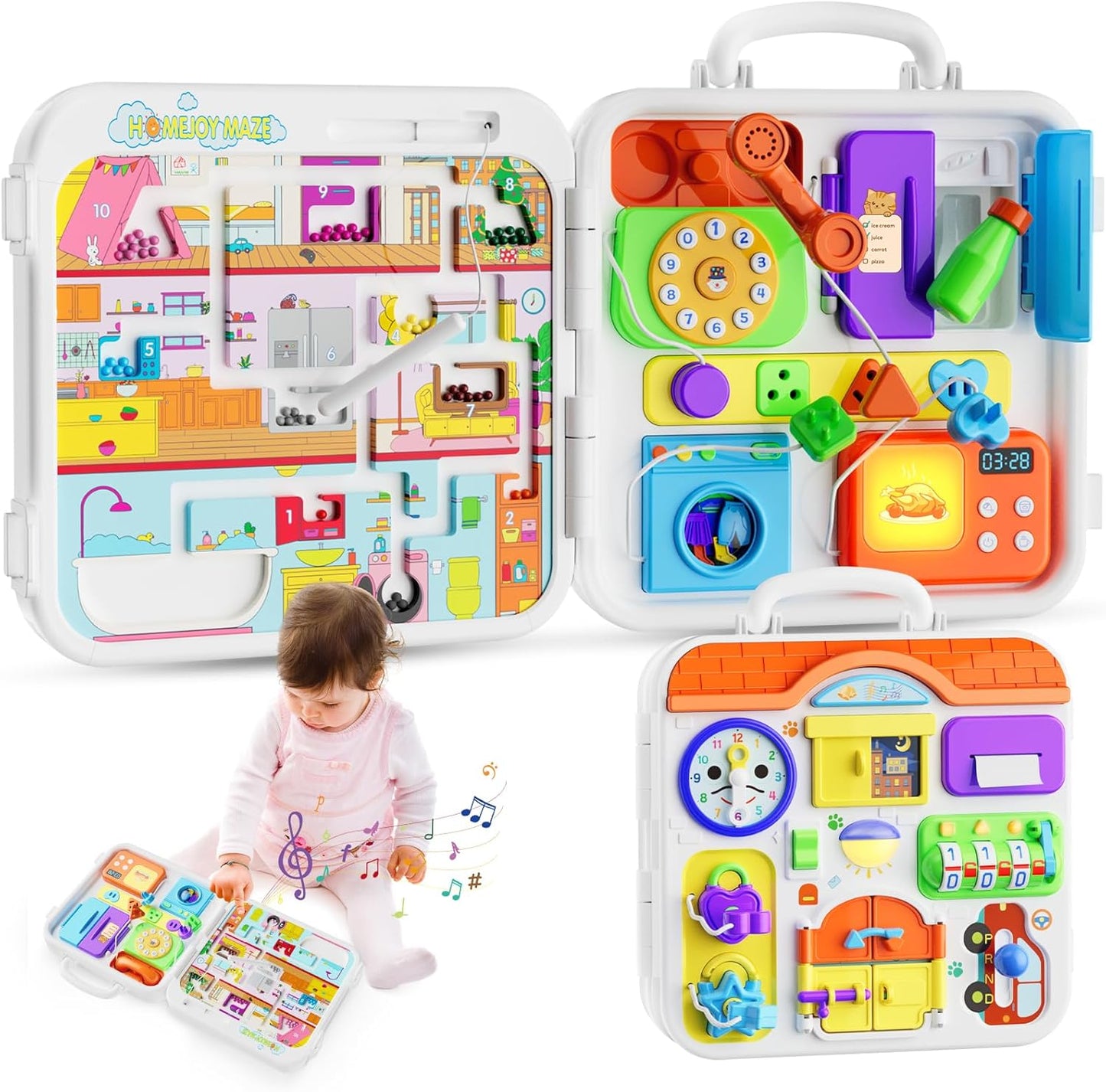 INNOSKY Toddler Montessori Toy Busy Board for 1-2 Year Old Boys Girls Gift, Baby Toy 12-18 Months, Musical Learning Educational Toys for 1 Year Old, 1st Birthday Baby Boy Girl Gifts