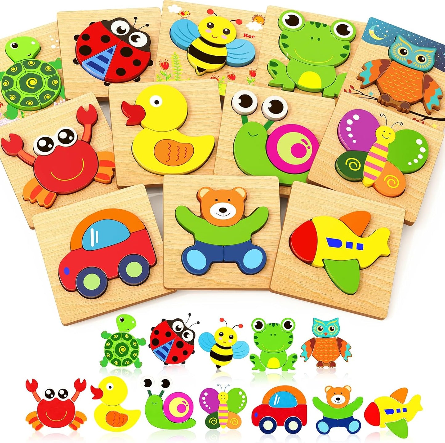 Bekayshad Wooden Puzzles Toddler Toys Gifts for 1 2 3 Year Old Boys Girls, Animal Jigsaw Puzzles Montessori Toys, Learning Educational Christmas Birthday Gifts for Girls Boys Ages 1-3