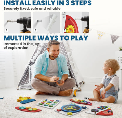 BlueWood Wooden Wall Busy Board Panels, Toddler Learning Activity Center, Montessori Philosophy Sensory, Educational Toys, Conducive to All-Round Development - Whale