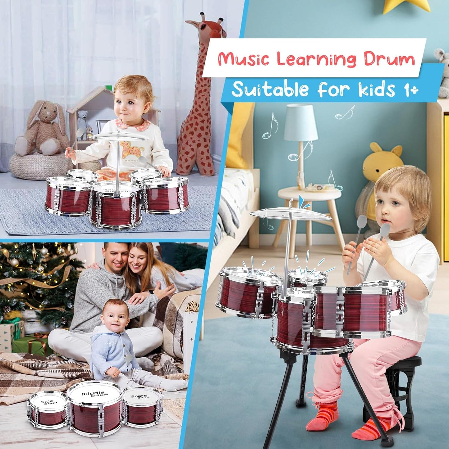 Upgraded Toddler Drum Set with Lights Kids Jazz Drum Kit, Musical Instrument Toys for Toddler 3-5 Boys Girls Christmas Birthday Gift