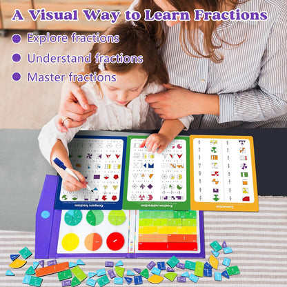 Magnetic Fraction Educational Puzzle STEM Toys Fraction Tiles and Fraction Circles Book Fraction Manipulatives for Elementary School Math Learning Toys Birthday for Kids