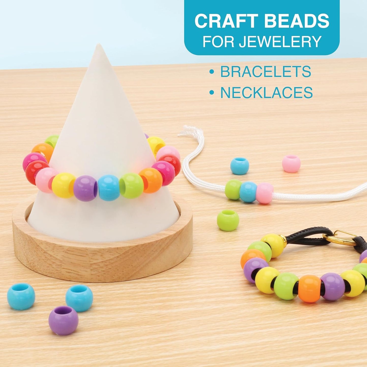 300 Acrylic Large Hole Beads for Crafts and for Hair 10mm x 12mm Acrylic Barrel Beads with 5.7mm Large Hole, Glossy Primary Assortment