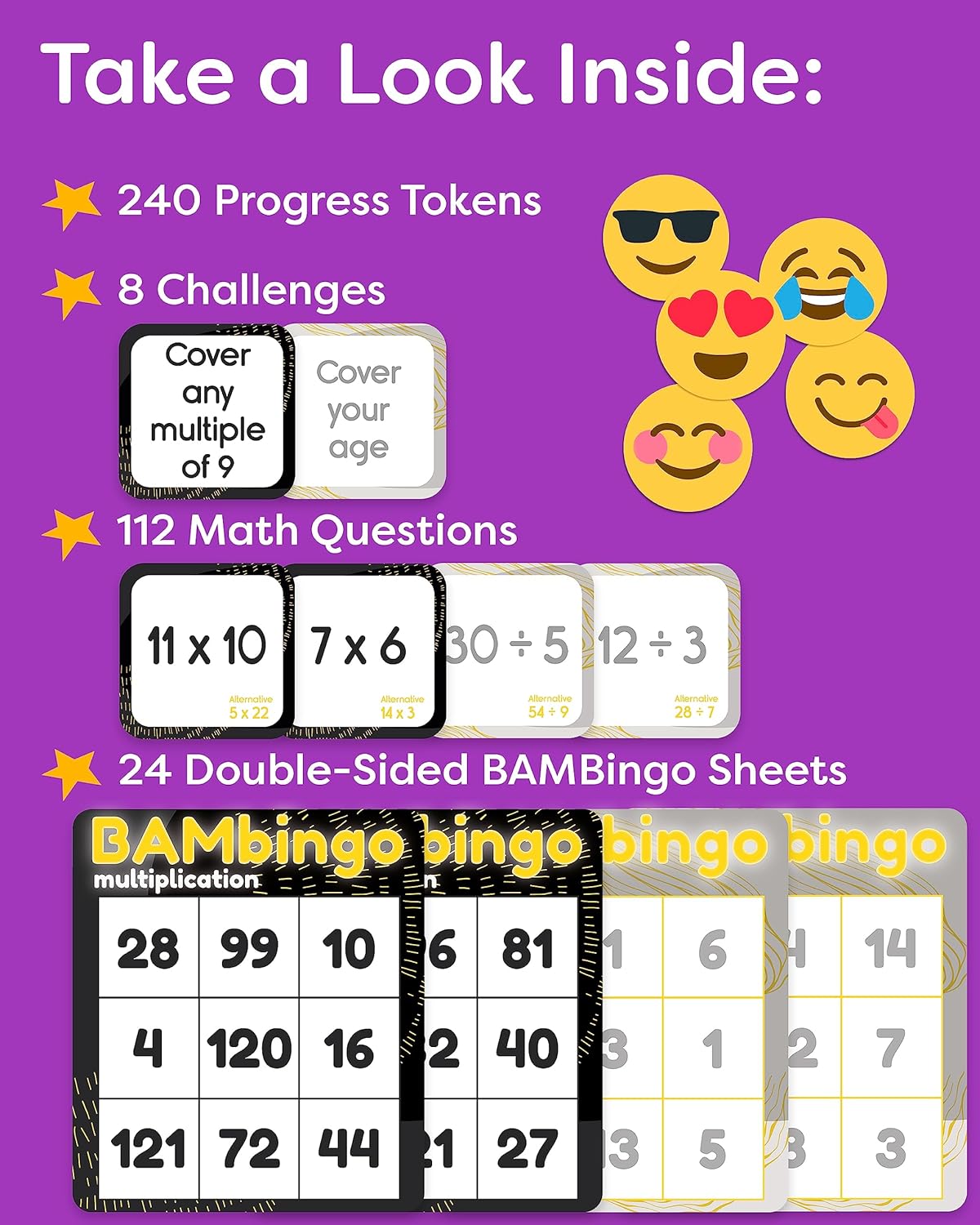 THE BAMBINO TREE Multiplication and Division Facts Bingo Game - 3rd 4th & 5th Grade Educational Math Learning for Classroom & Homeschool