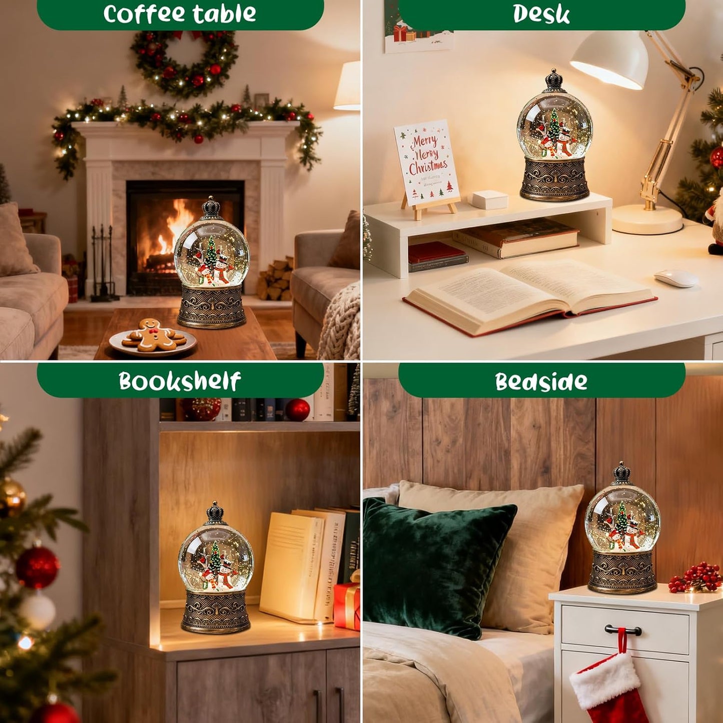 Christmas Snow Globes Lantern, Church and Christmas Tree Christmas Decorations Indoor, 6H Timer Battery & USB Powered Light Up Musical Snow Globes for Kids Women Adults Gift Thanksgiving Home Decor