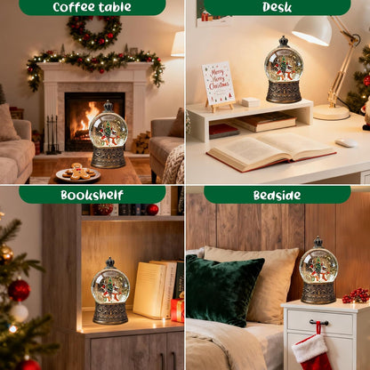 Christmas Snow Globes Lantern, Church and Christmas Tree Christmas Decorations Indoor, 6H Timer Battery & USB Powered Light Up Musical Snow Globes for Kids Women Adults Gift Thanksgiving Home Decor