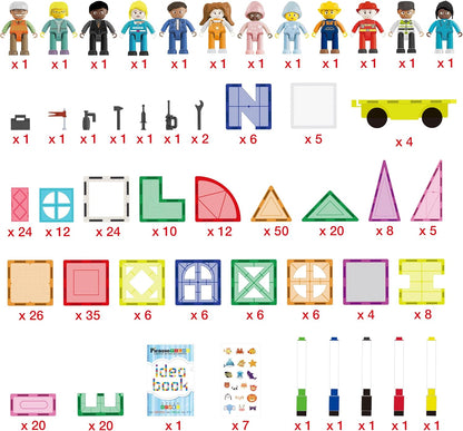 PicassoTiles 101 PCs Magnetic Tiles Building Block with Storage Case Included Bold Colors Travel Carry Case Construction Set for Boys & Girls Great Gift Preschool Kindergarten Montessori Playing Toys