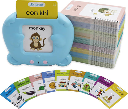 Spanish & English 510 Words Alphabet Bilingual Talking Flash Cards for 3-8 Years Toddlers, Pocket Speech Buddy Therapy Autism Toys, Educational Learning Interactive Toy for Boys Girls Kids Gifts Blue