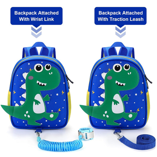 Accmor Toddler Backpack Leash with Anti Lost Wrist Link, Cute Dinosaur Kids Backpacks for Boys Aged 1-3, Mini Baby Bag Tether Walking Harness Wristband Keep Child Close Rope Rein for Travel Outdoor