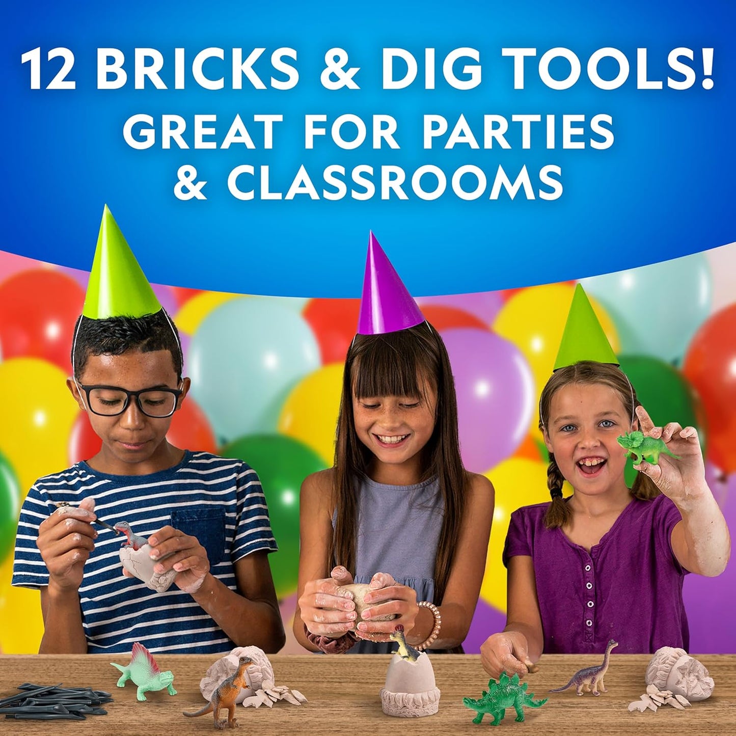 National Geographic Dinosaur Dig Kit - 12 Dino Shaped Dig Bricks with Dinosaur Figures Inside & Excavation Tool Sets, Egg Hunt or Dig Party Activity, Great STEM Toy for Boys & Girls