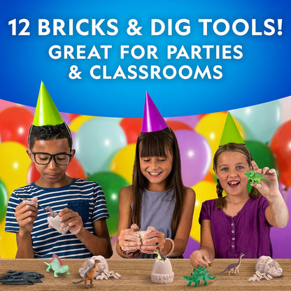 National Geographic Dinosaur Dig Kit - 12 Dino Shaped Dig Bricks with Dinosaur Figures Inside & Excavation Tool Sets, Egg Hunt or Dig Party Activity, Great STEM Toy for Boys & Girls