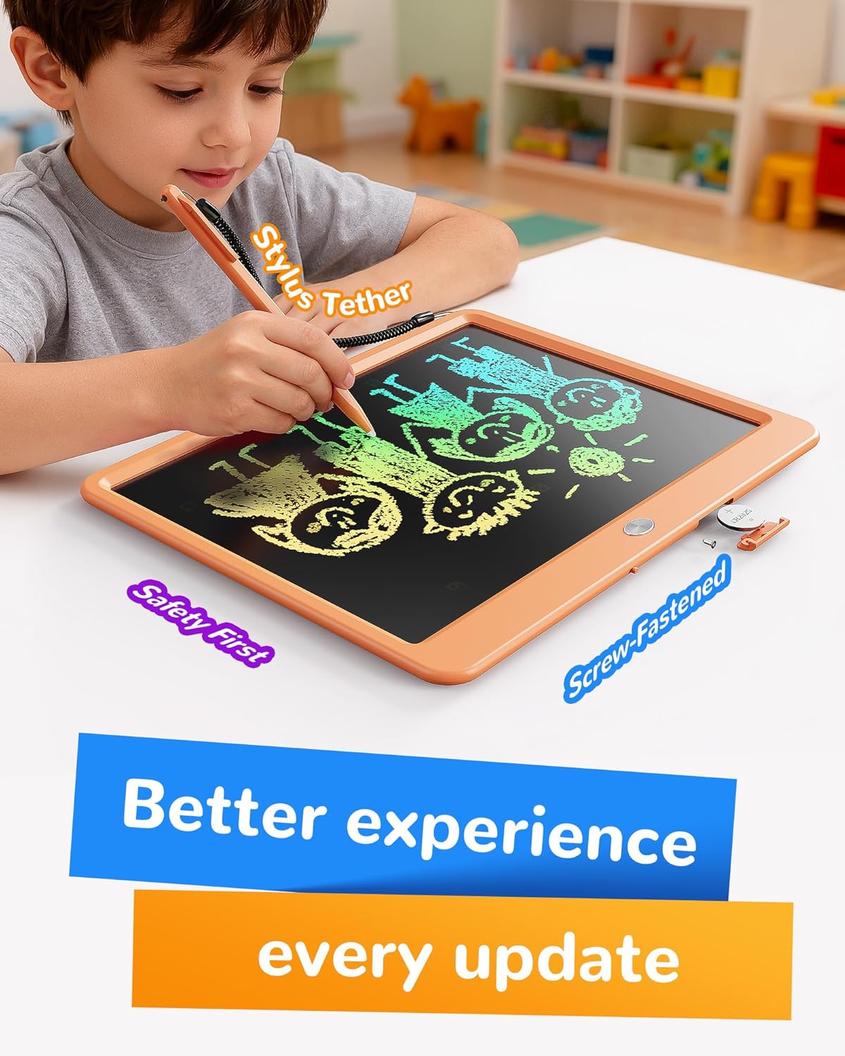 KOKODI LCD Writing Tablet, 12 Inch Colorful Toddler Doodle Board Drawing Tablet, Erasable Reusable Electronic Drawing Pads, Educational and Learning Toy for 3-6 Years Old Boy and Girls(Blue)