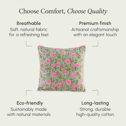 CPC 100% Cotton Throw Pillow Covers 18x18 Inch, Set of 2 Green Block Print Pattern Couch Pillow, Cute Boho Decorative Pillows for Living Room, Bedroom with Hidden Zipper- Agate Green