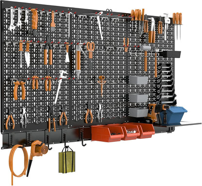 TORACK 109 PCS Pegboard Wall Organizer 4 ft. Garage Metal Pegboard Utility Tool Storage Kit w/Toolboard Hooks & Pegboard Hooks Accessories, Wall Mounted Storage Bins & Shelf