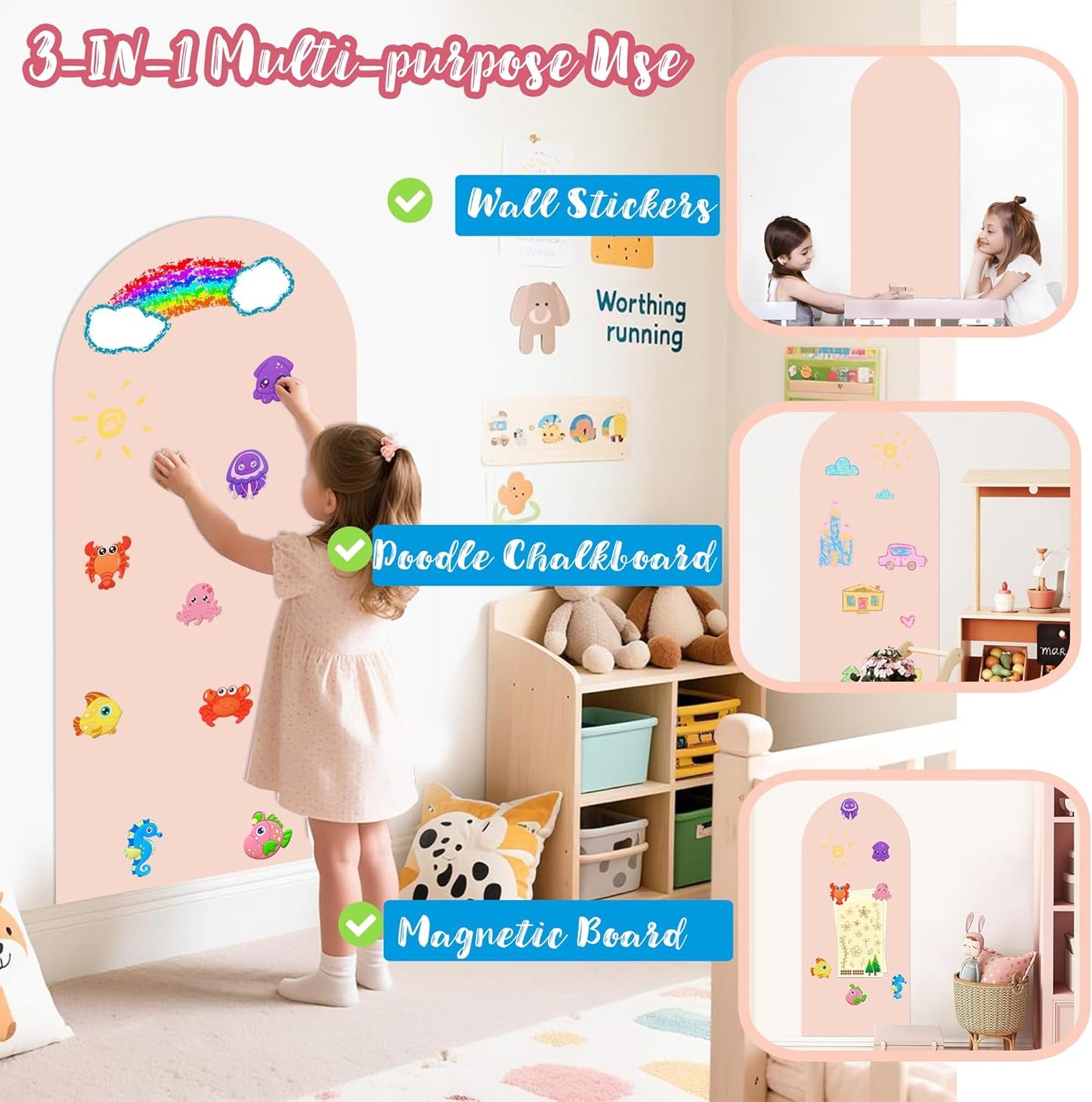 8 PCS Magnetic Wall Decals for Kids Magnetic Chalkboard Peel and Stick Magnet Sheets Board Sticker Tangram Puzzle Self Adhesive Contact Paper Dry Erase Blackboard for Playroom Homeschool 15.7"x10.4"