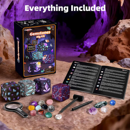 GobiDex Gemstones Dig Kit for Kids, Excavate 16 Real Gemstones, STEM Science Toy, Archaeology & Geology Science Gift for Boys and Girls Age 6+