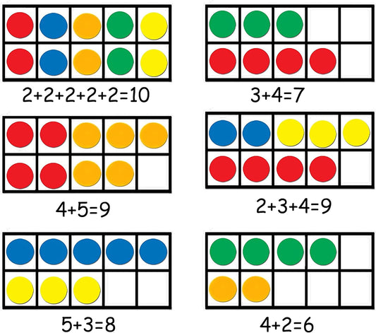 BAIVYLE Foam Magnetic Ten Frame Set for Toddlers - 5 Ten Frames with 55 Magnetic Counters | Math Manipulative for Addition, Subtraction & Number Sense | Classroom & Homeschool Supplies