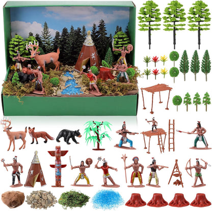 Teyva Daily 48 Pcs Dinosaur Diorama Kit Habitat Project Box Set 3D Dinosaurs Diorama Supplies Include Dinosaurs Model Figures & Eggs Volcano Artificial Trees with Cardboard for DIY Crafts Gifts