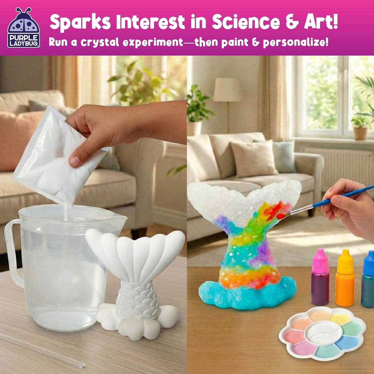 Crystal Growing Kit-Birthday Gifts for Kids Ages 4 5 6 7 8, Crystal Making Experiment for Girls, Grow Your Own Unicorn Crystal, STEM Kit for Girls, Fun Summer Vacation Science Activity for Kids