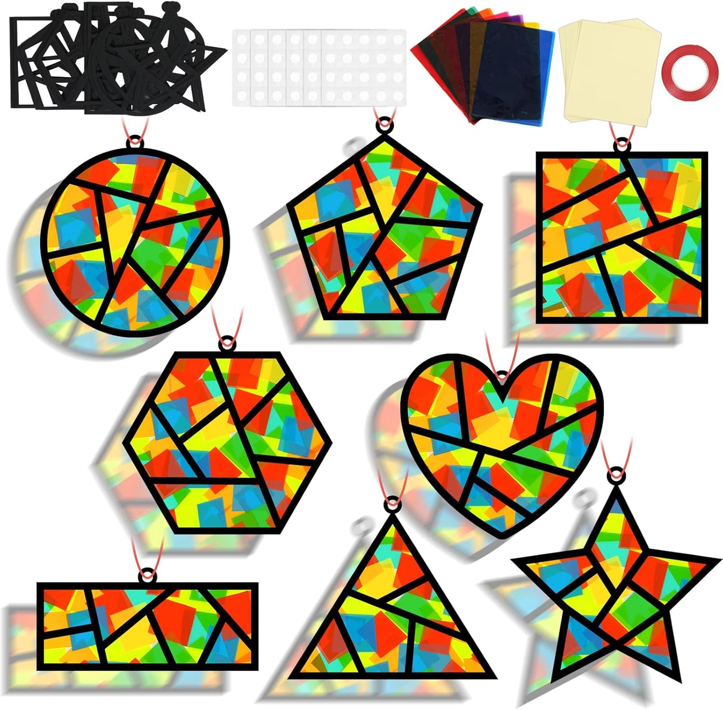 32 Sets Outer Space Suncatchers Craft Kit DIY Window Stained Glass Effect Planet Astronaut Alien Paper Crafts Home School Classroom Decoration Kid Birthday Gift Creative Art Project Activity Game - Colors A