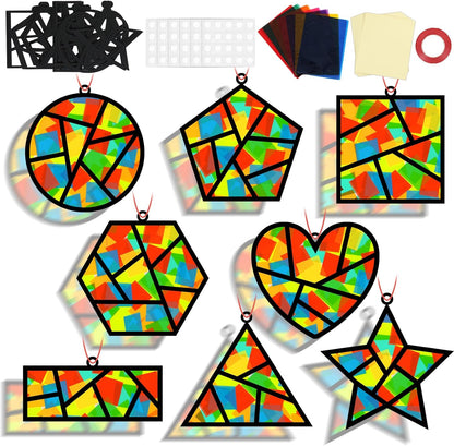 32 Sets Outer Space Suncatchers Craft Kit DIY Window Stained Glass Effect Planet Astronaut Alien Paper Crafts Home School Classroom Decoration Kid Birthday Gift Creative Art Project Activity Game - Colors A