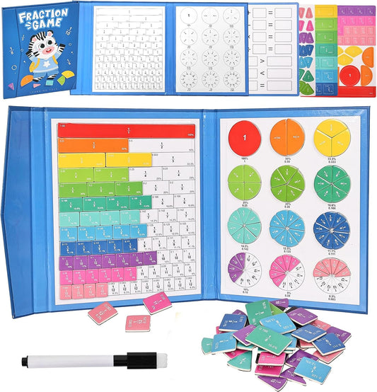 Magnetic Fraction Educational Puzzle,Magnetic Fraction Tiles & Fraction Circles,Montessori Fraction Manipulatives Learning Games for Kids,Fraction Manipulatives for Elementary School (Zebra)