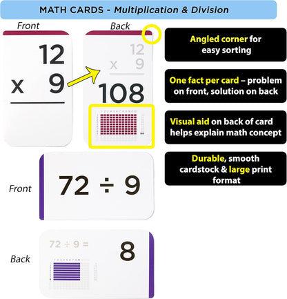 Award-Winning Multiplication Flash Cards – 173 Jumbo Cards (3.1” x 5.2”), All Facts 0–12 – 1 Fact & Visual Aid Per Card – Mastery Divider Tabs, Charts, Games & Teaching Methods – Grades 2–6