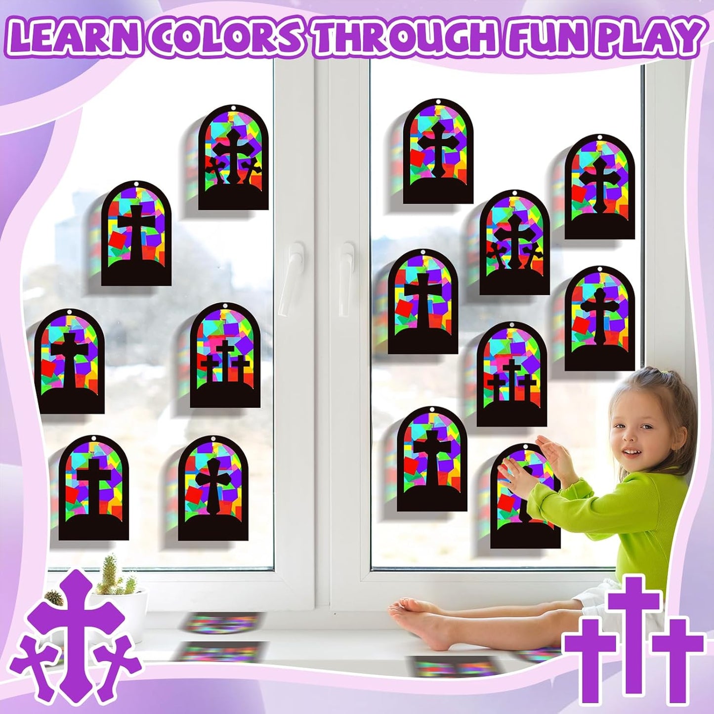 32 Sets Outer Space Suncatchers Craft Kit DIY Window Stained Glass Effect Planet Astronaut Alien Paper Crafts Home School Classroom Decoration Kid Birthday Gift Creative Art Project Activity Game - Colors B