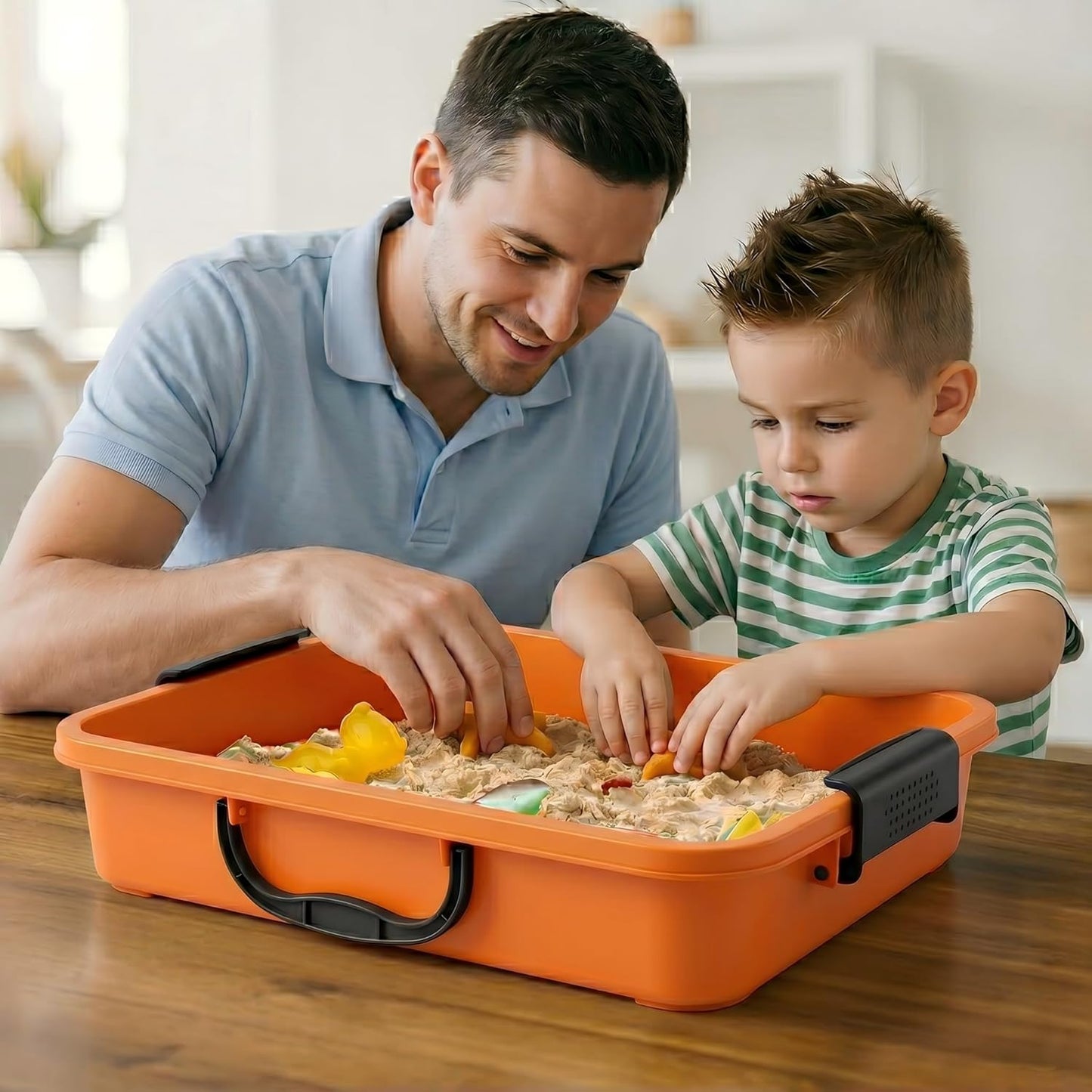 FIIOEOY 3 Pcs Sensory Bin Sand Tray with Lid & 3 Stickers, Stackable Plastic Storage Containers, Portable Sandbox, Organizers for Toys, Sand, Arts, Crafts (Blue, Green, Pink)