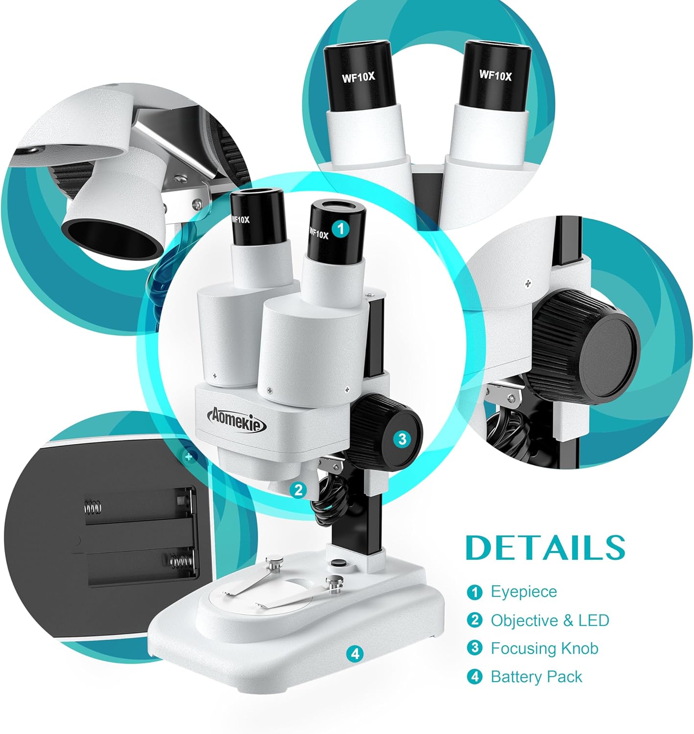 Aomekie® Microscope 20X 50X with 10Pcs Slides Insect Specimen Stereo Microscope with WF eyepieces LED Light Source Portable Stereoscope 12Pcs Mineral specimens