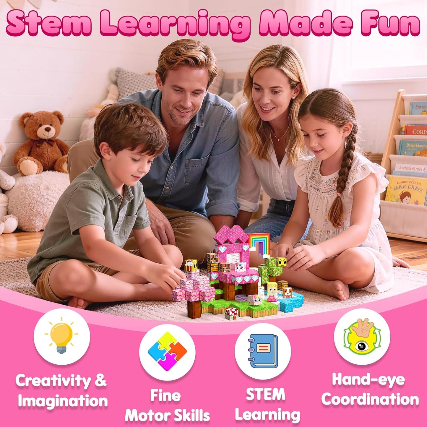Magnetic Blocks, 150PCS Magnetic Building Blocks, Stacking Magnets for Kids, Sensory Toy for STEM Constructions Magnet Blocks for Girls Age 3+, Christmas Birthday Gifts (Snow Castle)