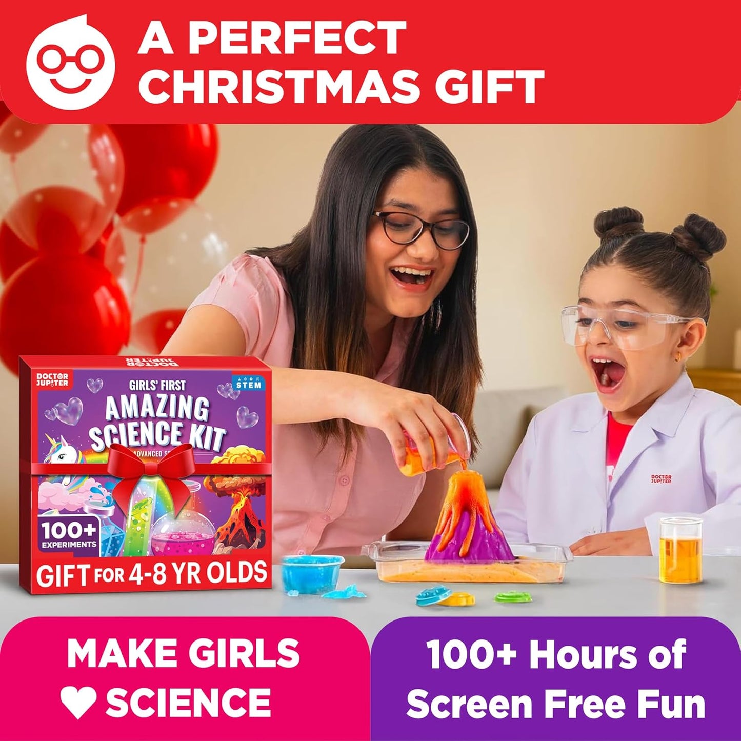 Doctor Jupiter Preschool Science Kit for Kids Ages 3-5 | Toddler Learning Activities, Birthday Gift Ideas for 3-4-5 Year Old Girls | Learning & Educational Toy STEM Kit with 100+ Experiments