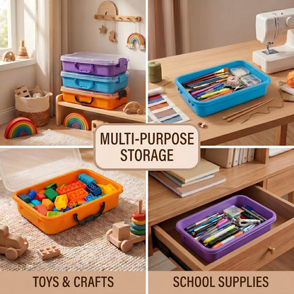 FIIOEOY 3 Pcs Sensory Bin Sand Tray with Lid & 3 Stickers, Stackable Plastic Storage Containers, Portable Sandbox, Organizers for Toys, Sand, Arts, Crafts (Blue, Green, Pink)