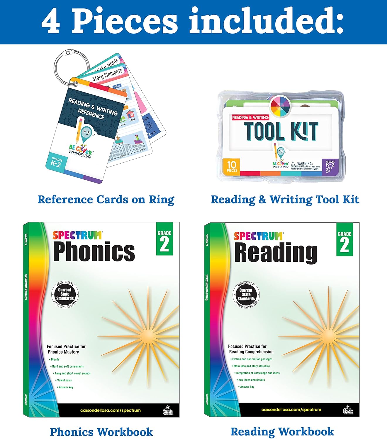 Carson Dellosa 531pc K-2 Literacy Bundle, Kindergarten, 1st Grade, 2nd Grade Phonics Posters, Bulletin Board Sets, Instructional Resources, Dry-Erase Manipulatives, Big Box of Sentence Building Game