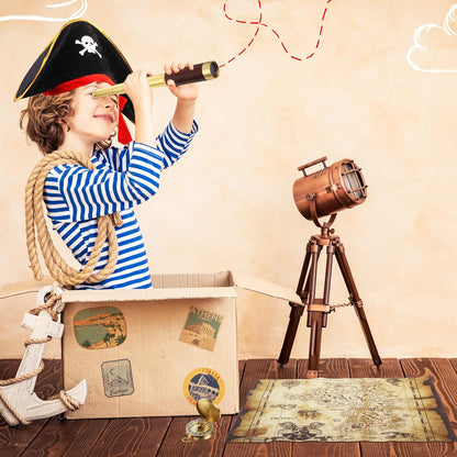 Pirate Monocular Telescope Treasure Map Pocket Compass Pirate Hat Skull Print Captain Costume, 5 Pcs Party Favors Costume Spyglass Kid Compass for Cosplay(Small)