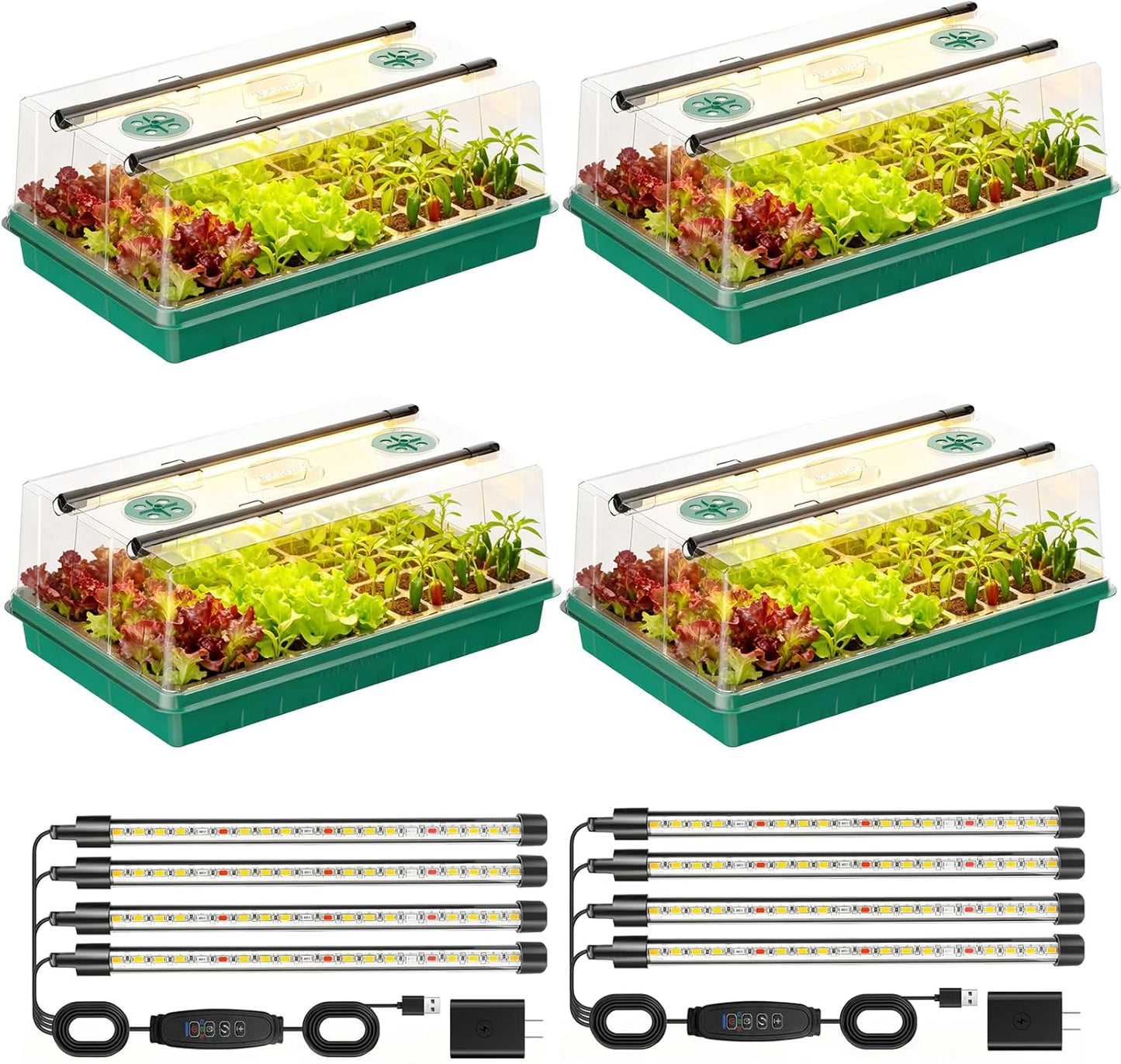 Adawook Seed Starter Trays with Grow Lights, Color Change Grow Lights for Seed Starting Kit, 3 Timming Set, Indoor Plant Growing Kit for Gardeners, Germination Trays Kits, Gardening Gifts (60 Cells)